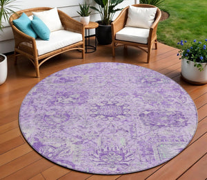 HomeRoots 5' Timeless Lavender and Gray Damask Area Rug for Indoor and Outdoor Spaces – Durable, Washable Design 8' Round 603769