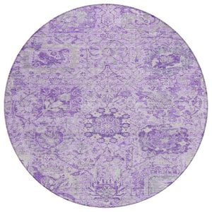HomeRoots 5' Timeless Lavender and Gray Damask Area Rug for Indoor and Outdoor Spaces – Durable, Washable Design 8' Round 603769