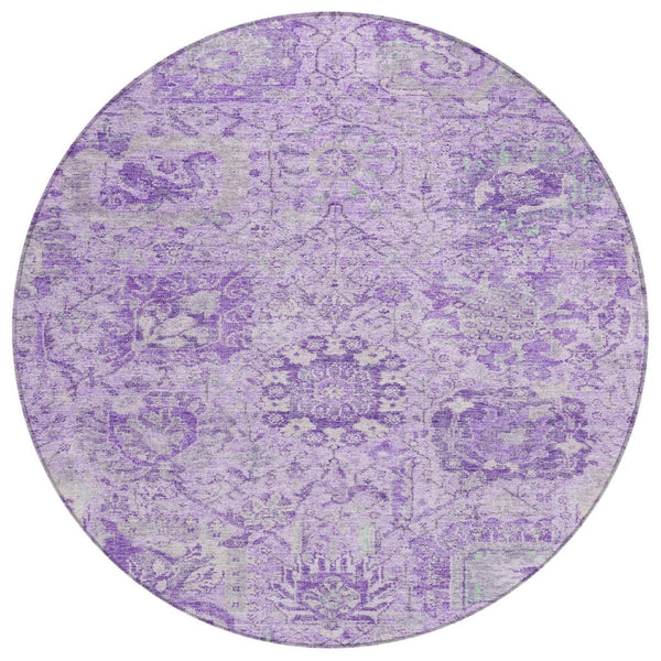 HomeRoots 5' Timeless Lavender and Gray Damask Area Rug for Indoor and Outdoor Spaces – Durable, Washable Design 8' Round 603769