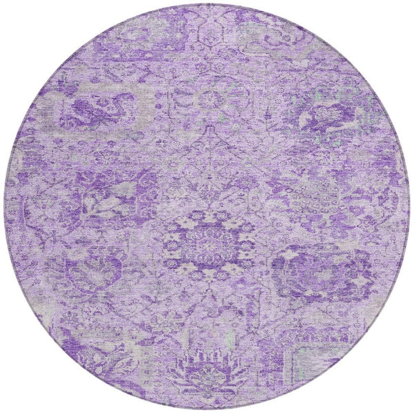 HomeRoots 5' Timeless Lavender and Gray Damask Area Rug for Indoor and Outdoor Spaces – Durable, Washable Design 8' Round 603769