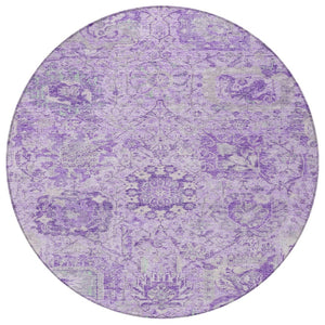 HomeRoots 5' Timeless Lavender and Gray Damask Area Rug for Indoor and Outdoor Spaces – Durable, Washable Design 8' Round 603769