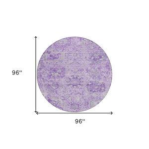 HomeRoots 5' Timeless Lavender and Gray Damask Area Rug for Indoor and Outdoor Spaces – Durable, Washable Design 8' Round 603769