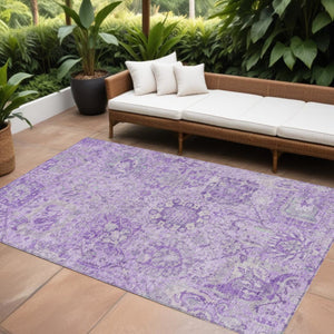 HomeRoots 5' Timeless Lavender and Gray Damask Area Rug for Indoor and Outdoor Spaces – Durable, Washable Design 8' X 10' 603770