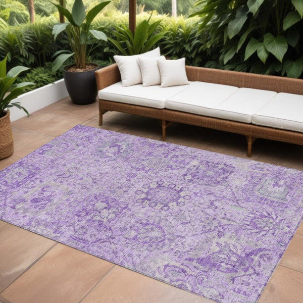 HomeRoots 5' Timeless Lavender and Gray Damask Area Rug for Indoor and Outdoor Spaces – Durable, Washable Design 8' X 10' 603770