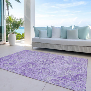 HomeRoots 5' Timeless Lavender and Gray Damask Area Rug for Indoor and Outdoor Spaces – Durable, Washable Design 8' X 10' 603770