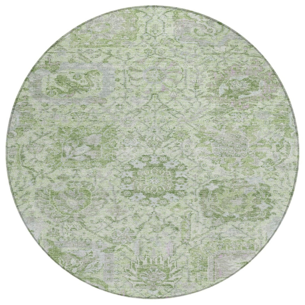 HomeRoots 5' Mint Green and Gray Damask Indoor Outdoor Area Rug - Durable, Stylish, Machine Washable Design 8' Round 603775
