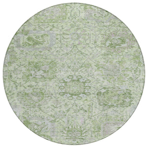 HomeRoots 5' Mint Green and Gray Damask Indoor Outdoor Area Rug - Durable, Stylish, Machine Washable Design 8' Round 603775