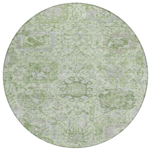 HomeRoots 5' Mint Green and Gray Damask Indoor Outdoor Area Rug - Durable, Stylish, Machine Washable Design 8' Round 603775