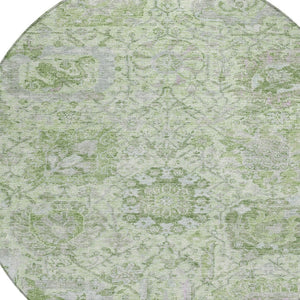 HomeRoots 5' Mint Green and Gray Damask Indoor Outdoor Area Rug - Durable, Stylish, Machine Washable Design 8' Round 603775