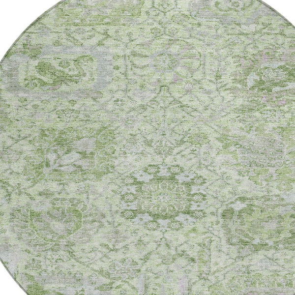 HomeRoots 5' Mint Green and Gray Damask Indoor Outdoor Area Rug - Durable, Stylish, Machine Washable Design 8' Round 603775
