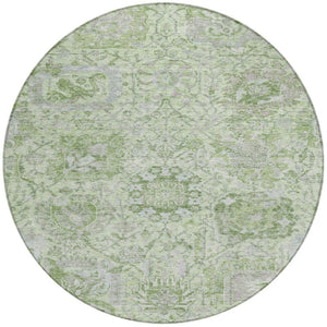 HomeRoots 5' Mint Green and Gray Damask Indoor Outdoor Area Rug - Durable, Stylish, Machine Washable Design 8' Round 603775