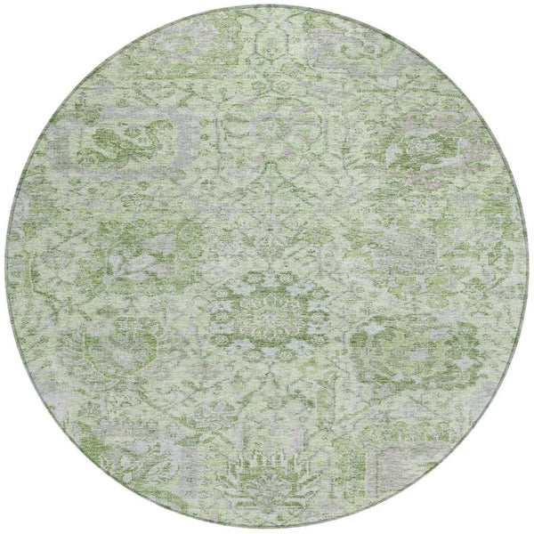HomeRoots 5' Mint Green and Gray Damask Indoor Outdoor Area Rug - Durable, Stylish, Machine Washable Design 8' Round 603775