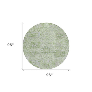 HomeRoots 5' Mint Green and Gray Damask Indoor Outdoor Area Rug - Durable, Stylish, Machine Washable Design 8' Round 603775