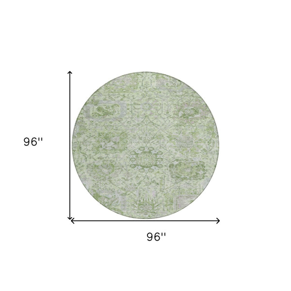 HomeRoots 5' Mint Green and Gray Damask Indoor Outdoor Area Rug - Durable, Stylish, Machine Washable Design 8' Round 603775