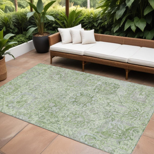 HomeRoots 5' Mint Green and Gray Damask Indoor Outdoor Area Rug - Durable, Stylish, Machine Washable Design 8' X 10' 603776