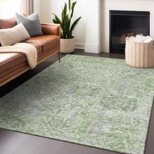 HomeRoots 5' Mint Green and Gray Damask Indoor Outdoor Area Rug - Durable, Stylish, Machine Washable Design 8' X 10' 603776
