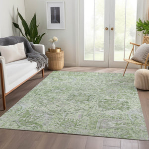 HomeRoots 5' Mint Green and Gray Damask Indoor Outdoor Area Rug - Durable, Stylish, Machine Washable Design 8' X 10' 603776