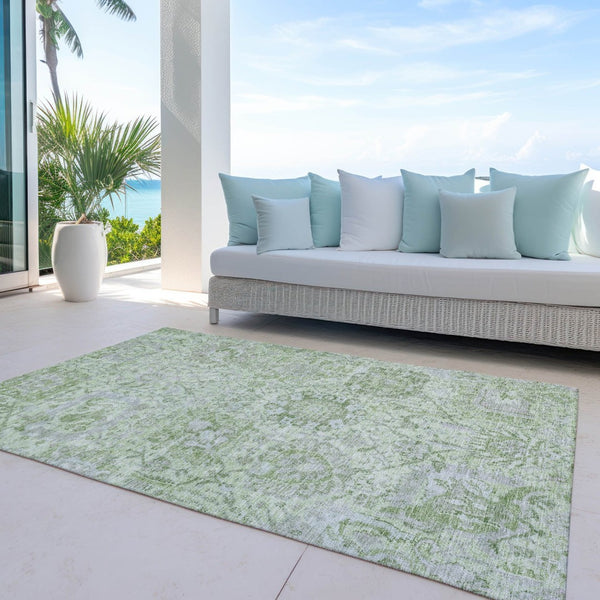 HomeRoots 5' Mint Green and Gray Damask Indoor Outdoor Area Rug - Durable, Stylish, Machine Washable Design 10' X 14' 603778