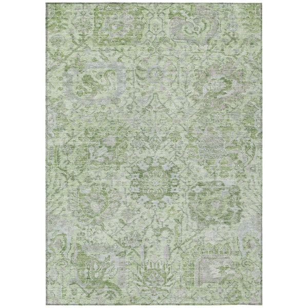 HomeRoots 5' Mint Green and Gray Damask Indoor Outdoor Area Rug - Durable, Stylish, Machine Washable Design 10' X 14' 603778