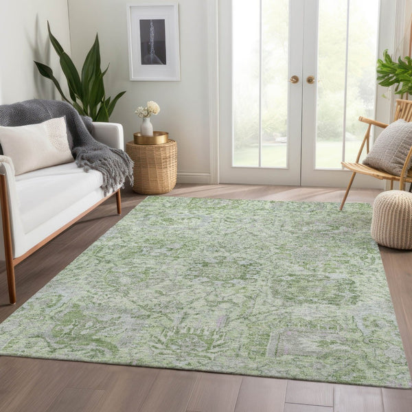 HomeRoots 5' Mint Green and Gray Damask Indoor Outdoor Area Rug - Durable, Stylish, Machine Washable Design 10' X 14' 603778