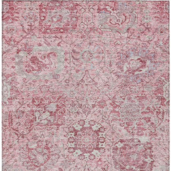 HomeRoots 5' Pink and Gray Damask Area Rug - Durable, Washable Design for Indoor and Outdoor Spaces 5' X 8' 603780