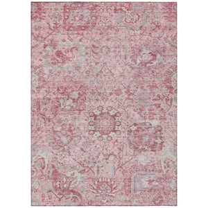 HomeRoots 5' Pink and Gray Damask Area Rug - Durable, Washable Design for Indoor and Outdoor Spaces 5' X 8' 603780