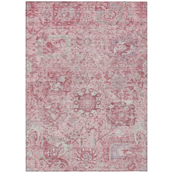 HomeRoots 5' Pink and Gray Damask Area Rug - Durable, Washable Design for Indoor and Outdoor Spaces 5' X 8' 603780