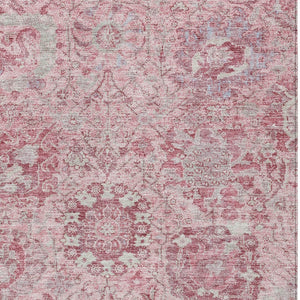 HomeRoots 5' Pink and Gray Damask Area Rug - Durable, Washable Design for Indoor and Outdoor Spaces 5' X 8' 603780