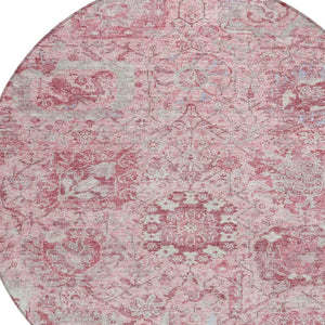 HomeRoots 5' Pink and Gray Damask Area Rug - Durable, Washable Design for Indoor and Outdoor Spaces 8' Round 603781