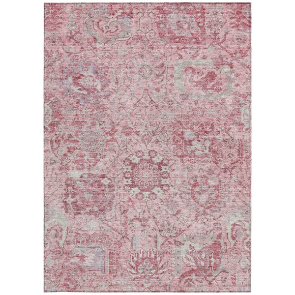 HomeRoots 5' Pink and Gray Damask Area Rug - Durable, Washable Design for Indoor and Outdoor Spaces 10' X 14' 603784