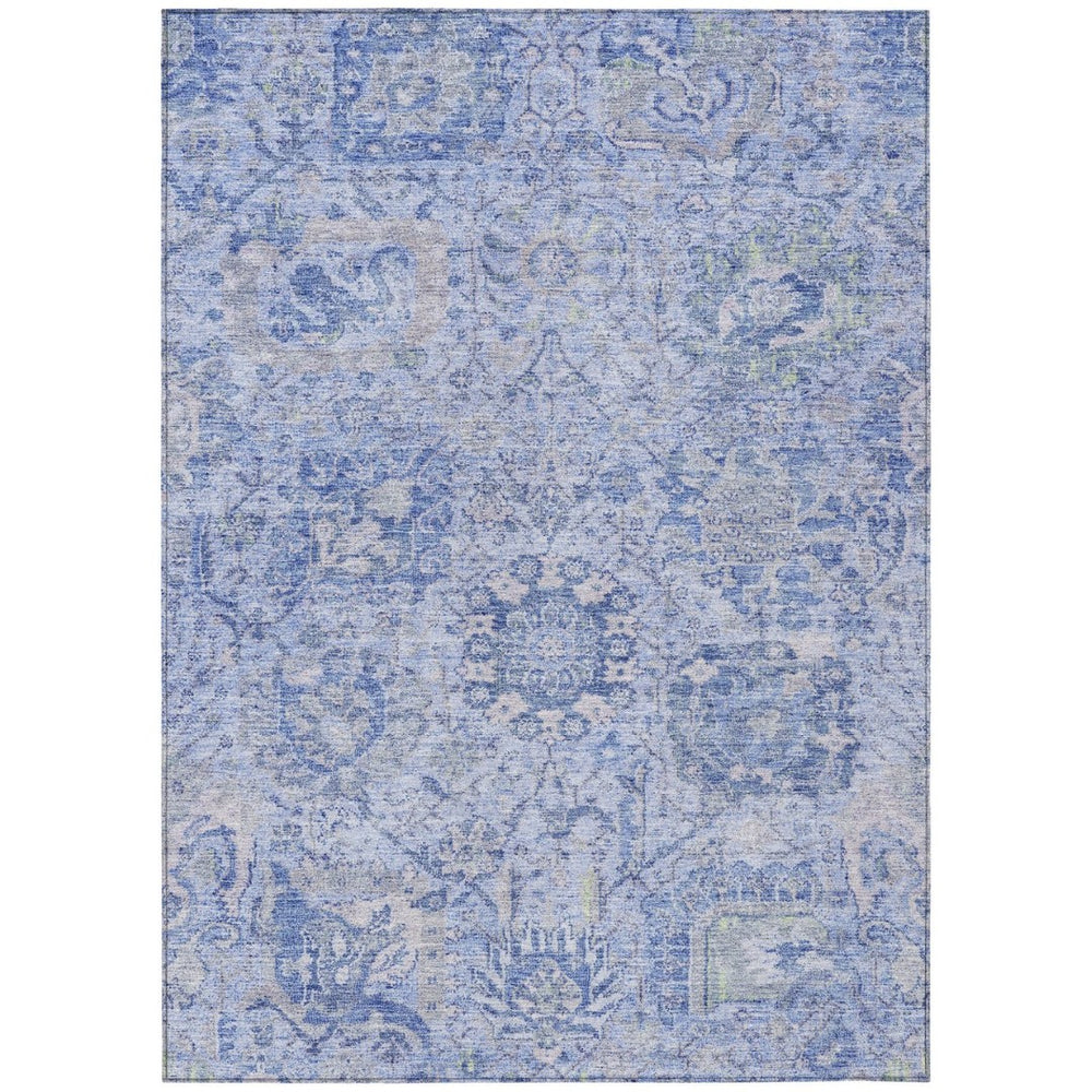 HomeRoots 5' Elegant Sky Blue Damask Area Rug – Stylish, Stain-Resistant, Machine Washable for Indoor & Outdoor Use 5' X 8' 603786