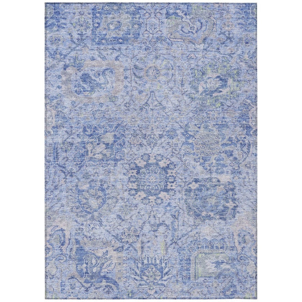 HomeRoots 5' Elegant Sky Blue Damask Area Rug – Stylish, Stain-Resistant, Machine Washable for Indoor & Outdoor Use 5' X 8' 603786