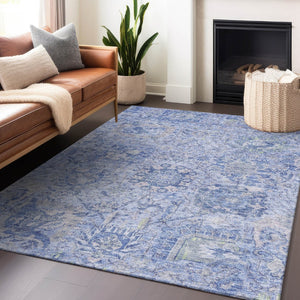 HomeRoots 5' Elegant Sky Blue Damask Area Rug – Stylish, Stain-Resistant, Machine Washable for Indoor & Outdoor Use 5' X 8' 603786
