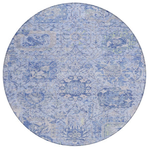 HomeRoots 5' Elegant Sky Blue Damask Area Rug – Stylish, Stain-Resistant, Machine Washable for Indoor & Outdoor Use 8' Round 603787