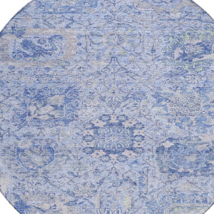 HomeRoots 5' Elegant Sky Blue Damask Area Rug – Stylish, Stain-Resistant, Machine Washable for Indoor & Outdoor Use 8' Round 603787