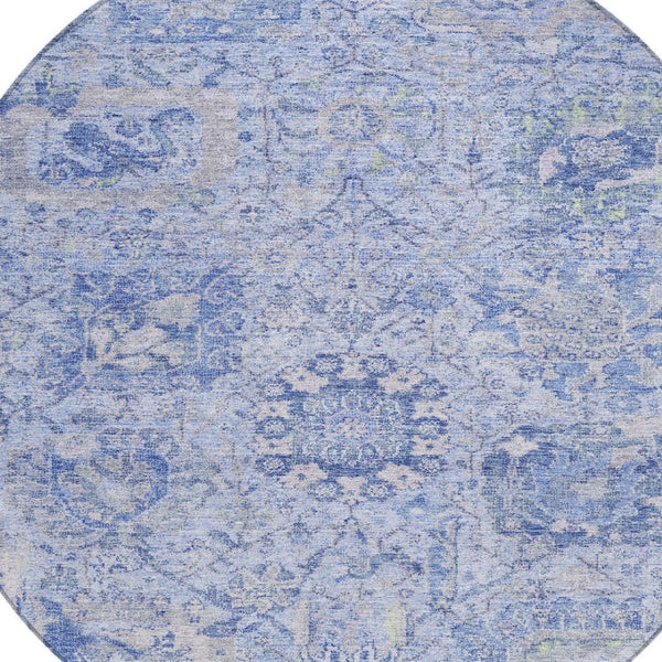 HomeRoots 5' Elegant Sky Blue Damask Area Rug – Stylish, Stain-Resistant, Machine Washable for Indoor & Outdoor Use 8' Round 603787