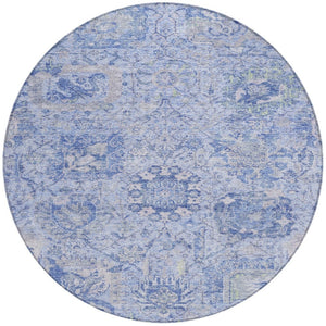 HomeRoots 5' Elegant Sky Blue Damask Area Rug – Stylish, Stain-Resistant, Machine Washable for Indoor & Outdoor Use 8' Round 603787