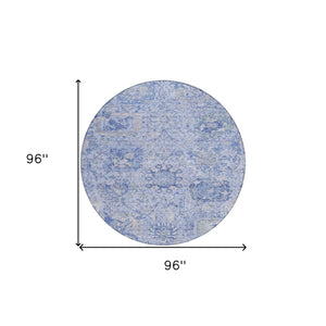 HomeRoots 5' Elegant Sky Blue Damask Area Rug – Stylish, Stain-Resistant, Machine Washable for Indoor & Outdoor Use 8' Round 603787