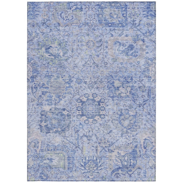 HomeRoots 5' Elegant Sky Blue Damask Area Rug – Stylish, Stain-Resistant, Machine Washable for Indoor & Outdoor Use 8' X 10' 603788