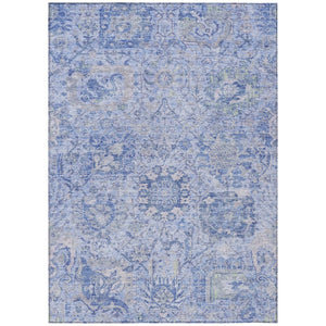 HomeRoots 9' X 12' Sky Blue Ivory Gray Damask Rug - Versatile Indoor/Outdoor, Washable, Durable & Elegant Design 603789