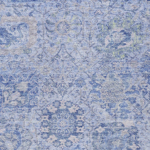 HomeRoots 9' X 12' Sky Blue Ivory Gray Damask Rug - Versatile Indoor/Outdoor, Washable, Durable & Elegant Design 603789