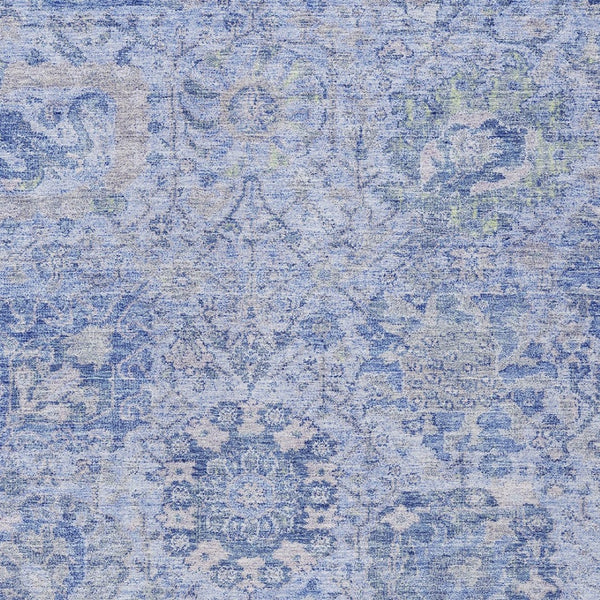 HomeRoots 9' X 12' Sky Blue Ivory Gray Damask Rug - Versatile Indoor/Outdoor, Washable, Durable & Elegant Design 603789