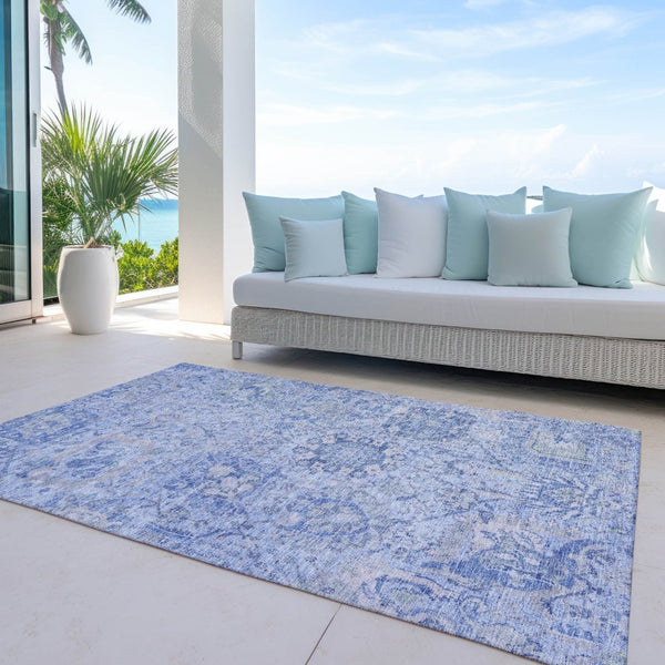 HomeRoots 5' Elegant Sky Blue Damask Area Rug – Stylish, Stain-Resistant, Machine Washable for Indoor & Outdoor Use 10' X 14' 603790