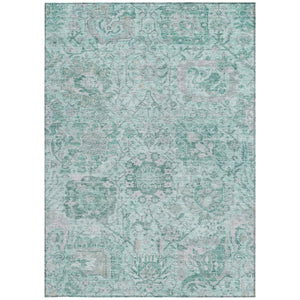 HomeRoots 5' Teal Blue and Gray Damask Area Rug - Elegant, Washable Design for Indoor and Outdoor Spaces 5' X 8' 603792