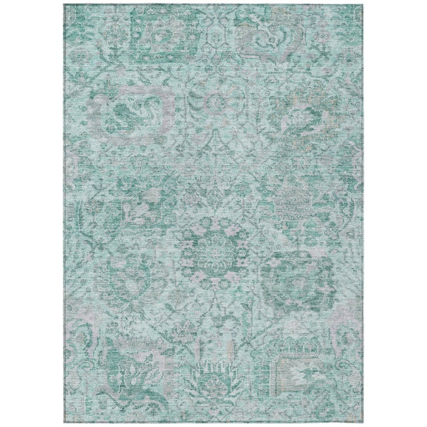 HomeRoots 5' Teal Blue and Gray Damask Area Rug - Elegant, Washable Design for Indoor and Outdoor Spaces 5' X 8' 603792