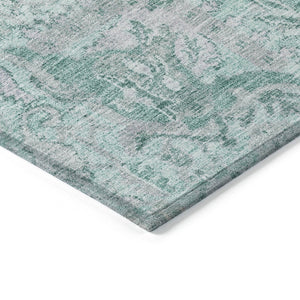 HomeRoots 5' Teal Blue and Gray Damask Area Rug - Elegant, Washable Design for Indoor and Outdoor Spaces 5' X 8' 603792