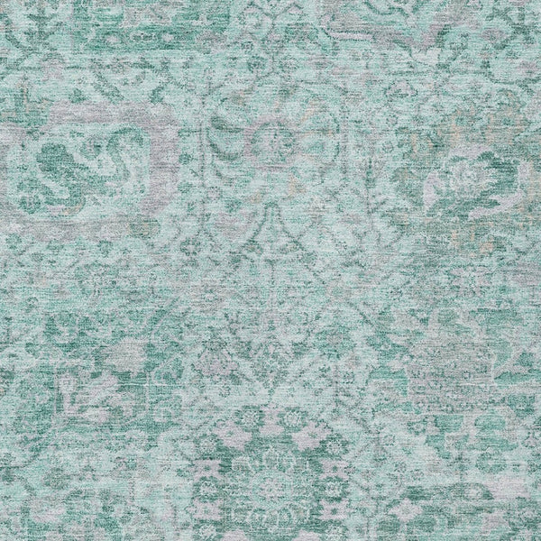 HomeRoots 5' Teal Blue and Gray Damask Area Rug - Elegant, Washable Design for Indoor and Outdoor Spaces 5' X 8' 603792