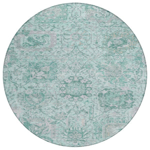 HomeRoots 5' Teal Blue and Gray Damask Area Rug - Elegant, Washable Design for Indoor and Outdoor Spaces 8' Round 603793