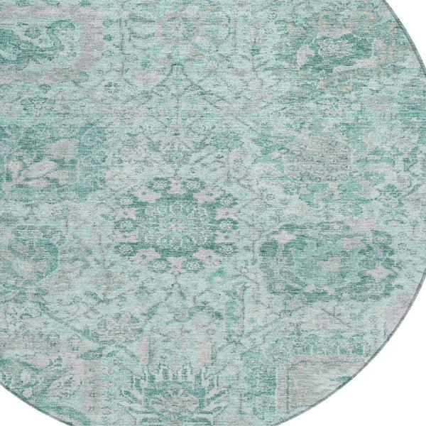 HomeRoots 5' Teal Blue and Gray Damask Area Rug - Elegant, Washable Design for Indoor and Outdoor Spaces 8' Round 603793