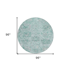 HomeRoots 5' Teal Blue and Gray Damask Area Rug - Elegant, Washable Design for Indoor and Outdoor Spaces 8' Round 603793